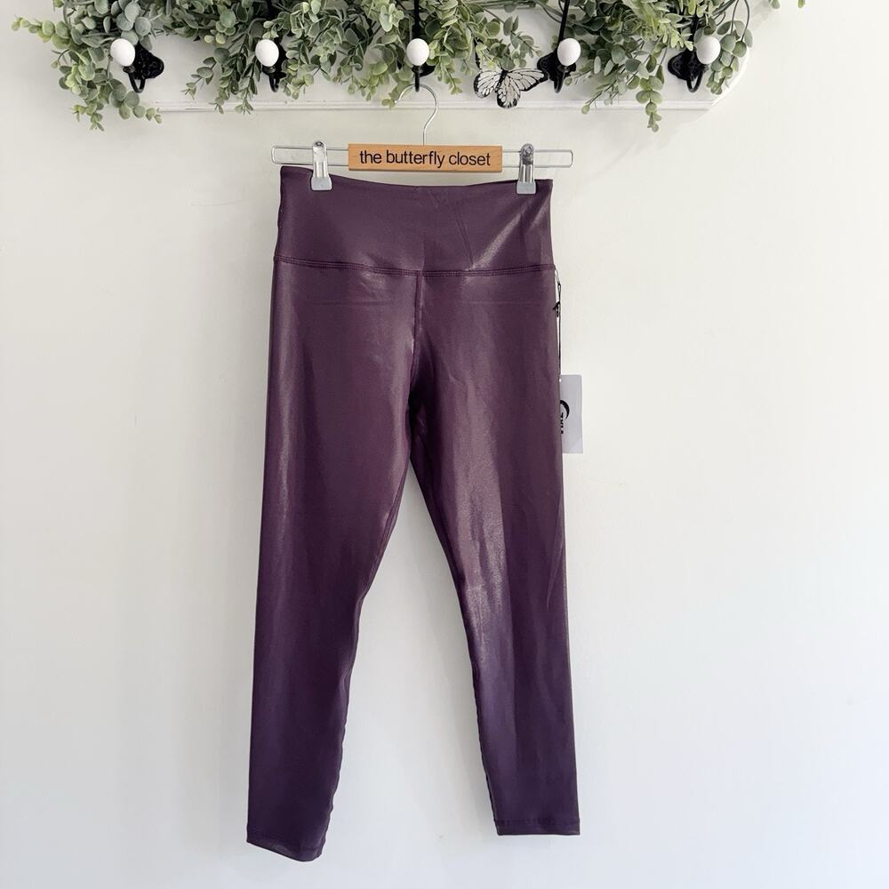 New Zyia Plum Metallic Hi Rise 7/8 Leggings Small VV3158